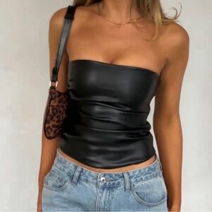 Black Strapless Leather Top